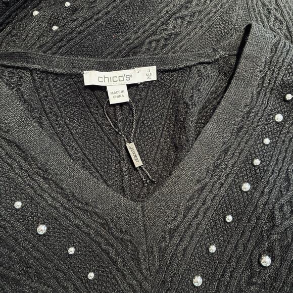 Chico's Sweater NWOT Size 3 (XL) Black Spun Rayon V-Neck Silver Stud Pullover - Picture 4 of 7
